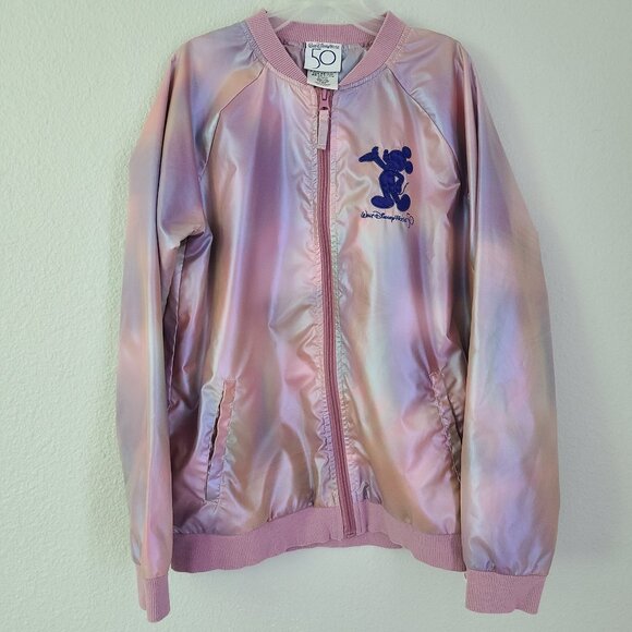 Disney World 50th Anniversary Pink Iridescent Bomber Jacket Kids XL - Picture 1 of 13